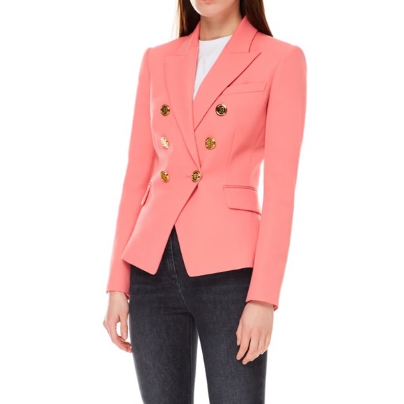 New Balmain Double-Breasted Wool Salmon Pink Blazer Size 34 - Picture 3 of 16